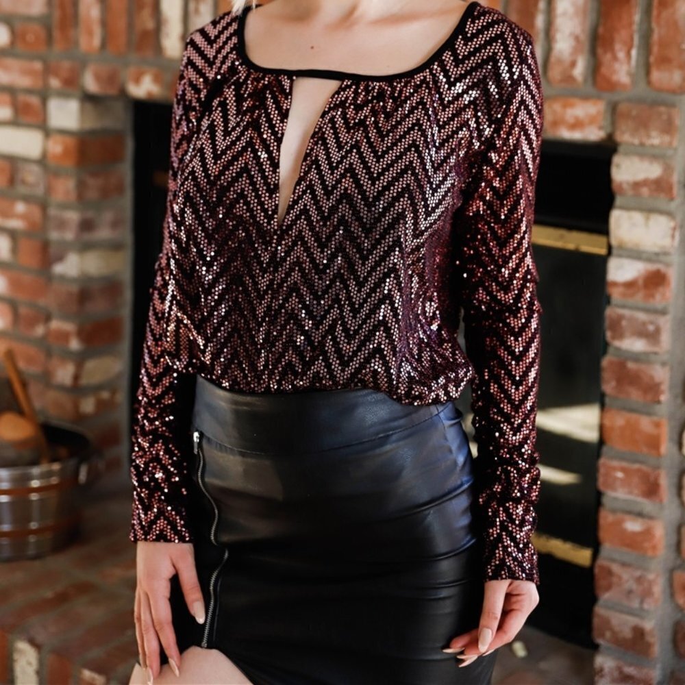 Sequin Sparkle Zig-Zag Print  Bodysuit